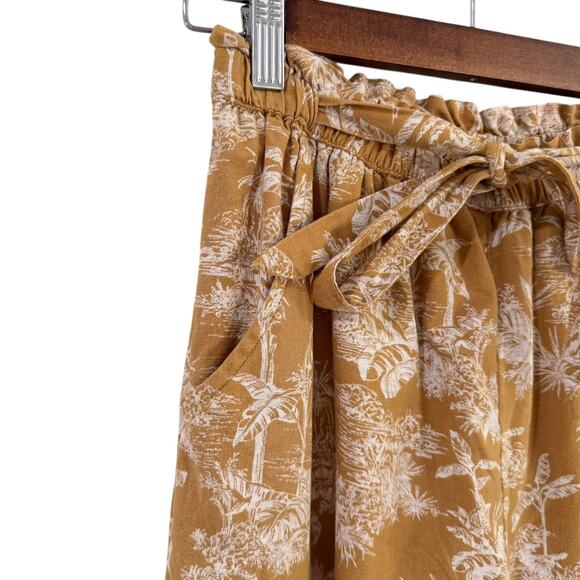 American Eagle Cotton Linen Blend Wide Leg Crop Pants Lined Belted Size S Gold - Picture 3 of 13